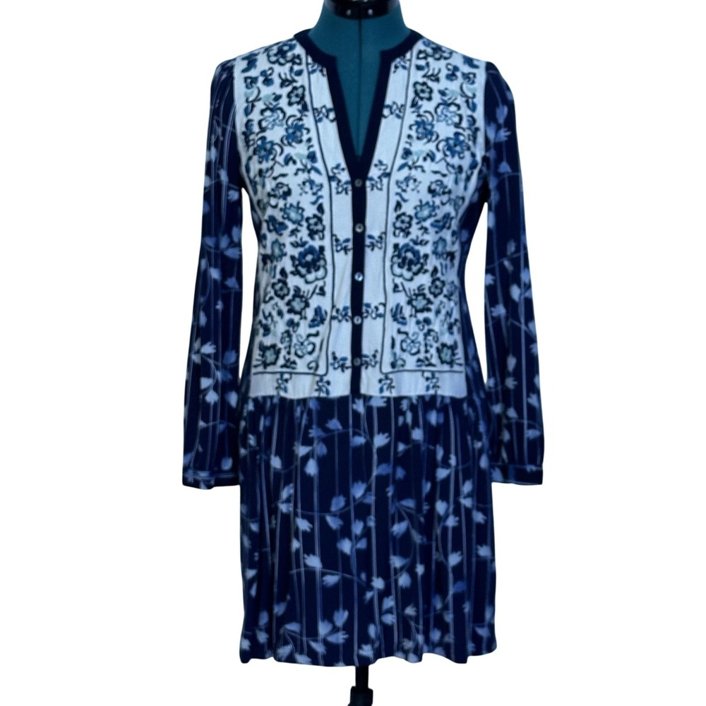 Tiny Dress Womens XS Blue Floral Button Front Long Sleeve Boho Print Rayon